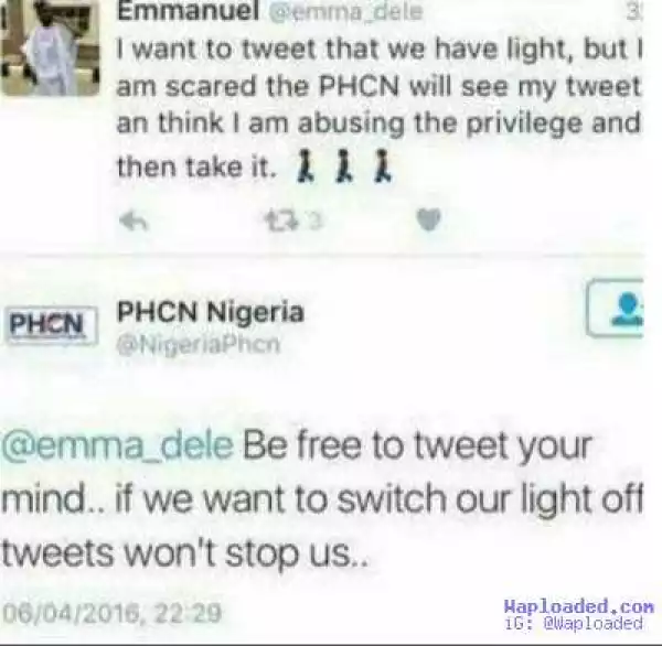 Checkout this hilarious tweet between a guy and PHCN Company (NEPA) 